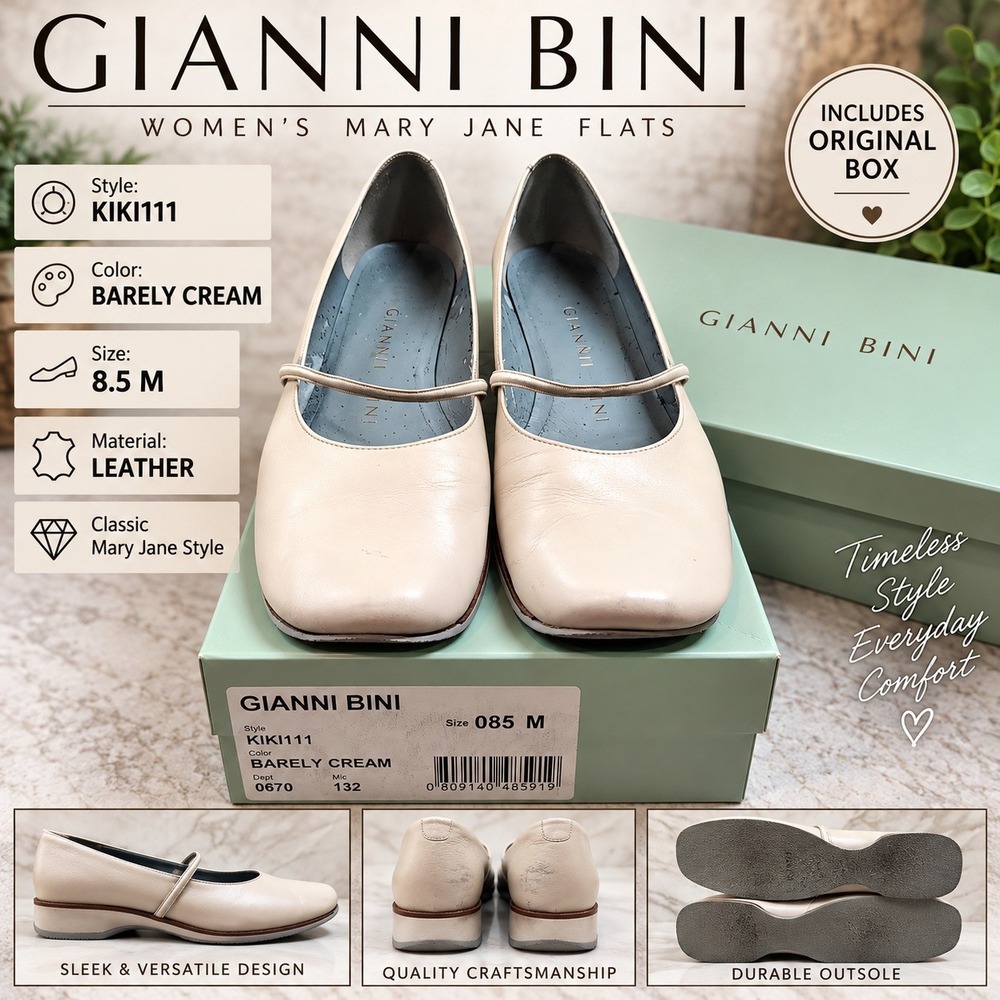 Gianni Bini KIKI111 Barely Cream Leather Mary Jane Flats Square Toe 8.5 M
